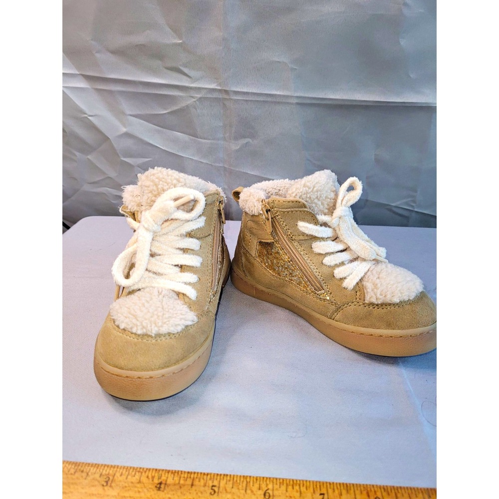 ZARA Baby Girls Beige Suede Faux Fur Lined Lace-Up/zipper Shoes EU 26 US 9.5
